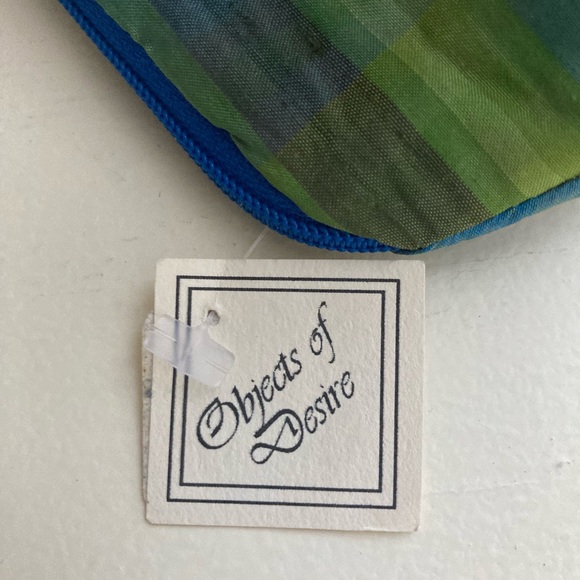 New Dupuni silk pouch   With gingham zipper pull . Fabric blues and greens - Picture 3 of 5